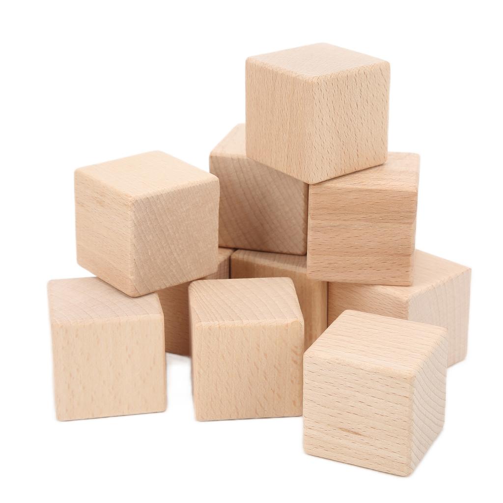 10Pcs Unfinished Wooden Blocks 4cm Smooth Durable Sturdy Uniform Size Small Wood Cubes for Crafts DIY Home Decor
