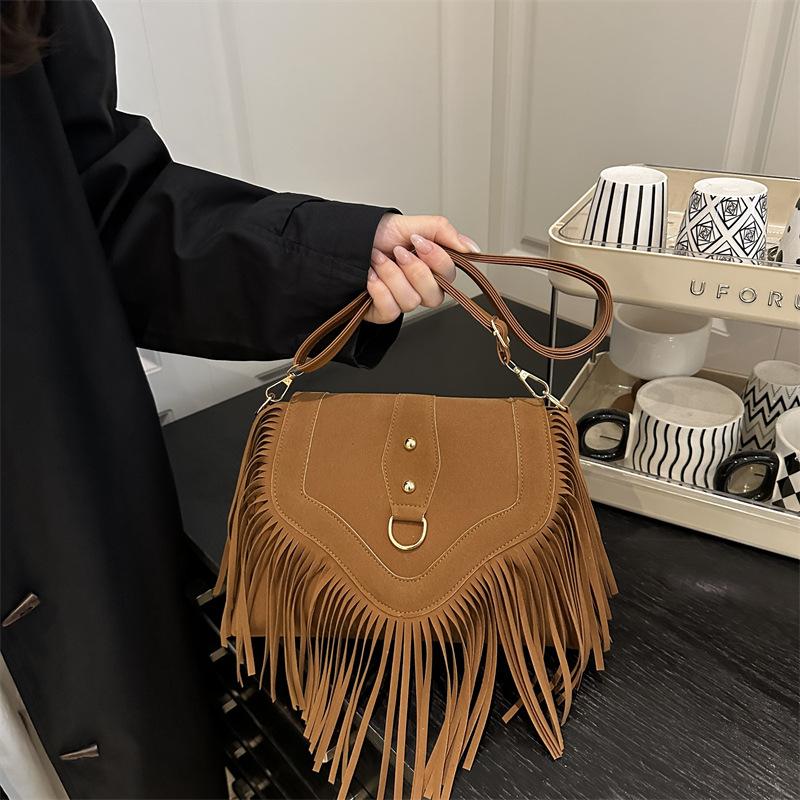 Boho Fransen Umhängetasche für Damen Vintage Wildleder Quaste Schultertasche Western Cowboy Messenger Tasche Retro Hippie Handtasche