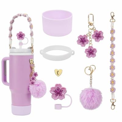 7 Stück Rutschfester Flaschenboden-Schutzhülle Griffband Schlüsselanhänger Tasse Silikon-Stiefel 30&40 Oz Tasse Gänseblümchen Strohhalm Stopper