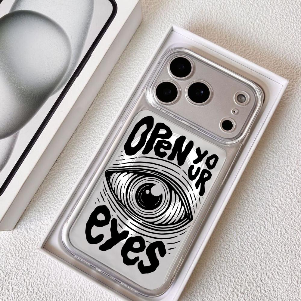Open Your Eyes Phone Case For iPhone 17 16 15 14 13 12 Pro Max Plus With Magnetic Crystal Clear Case Wireless Charge
