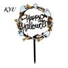 Party Favors for Halloween Cake Topper, Acrylic Castle Bat Skull Cupcake Decoration Party, Decorations Spooky Birthday Insert with Pumpkin Ghost,