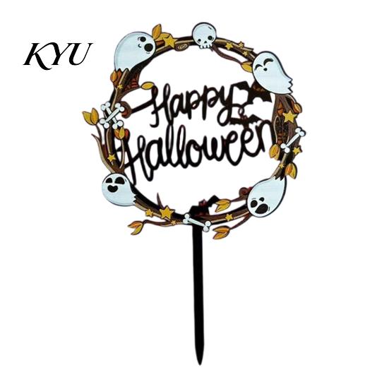 Party Favors for Halloween Cake Topper, Acrylic Castle Bat Skull Cupcake Decoration Party, Decorations Spooky Birthday Insert with Pumpkin Ghost,