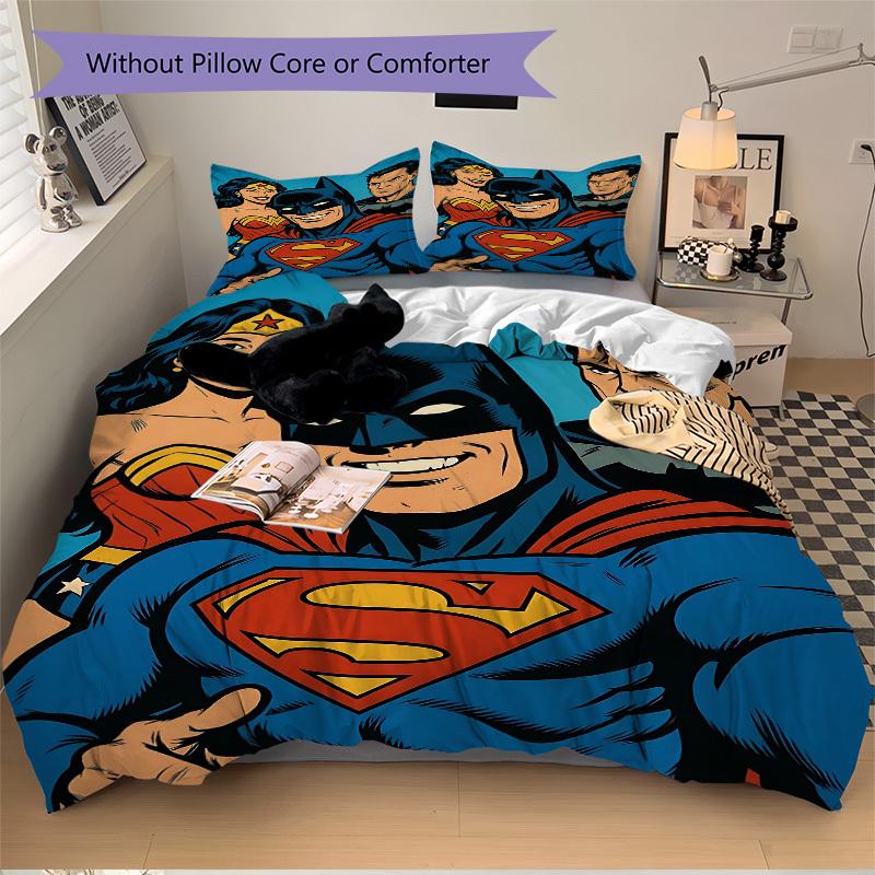 3pcs Superman, Batman Duvet Cover Set, 1 Duvet Cover + 2 Pillowcases (No Insert), High-Definition Print for All Seasons,Durable yy251103054