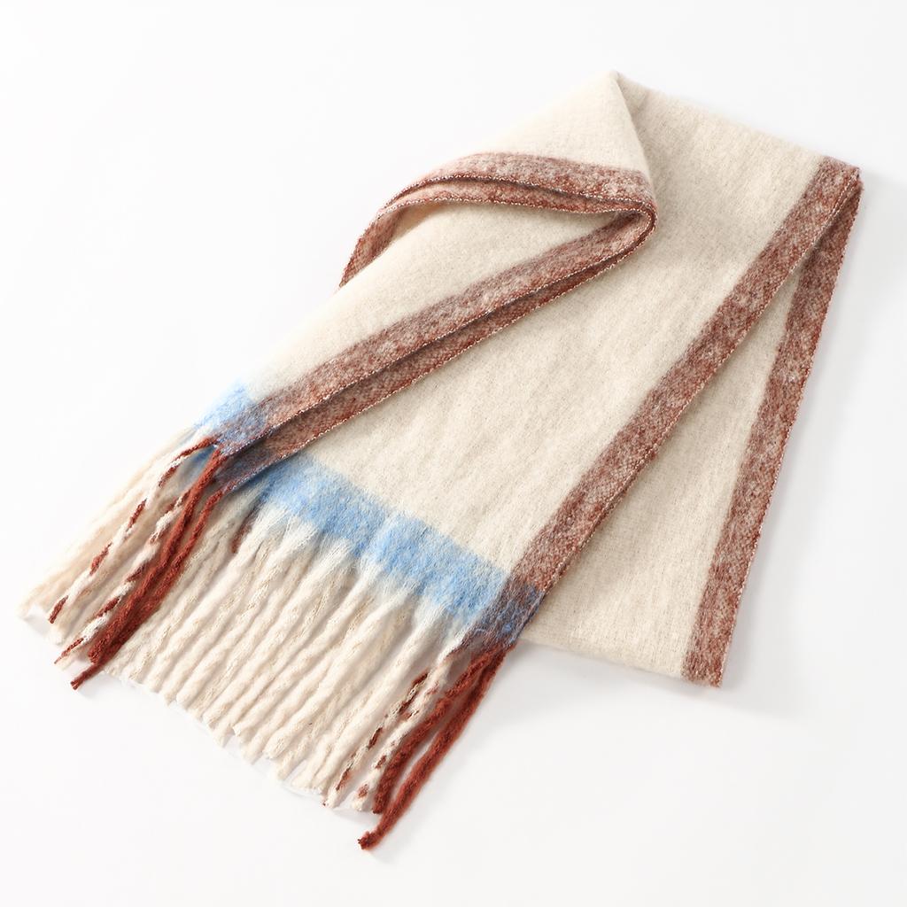 Korean Fringe Plaid Cashmere Scarf Shawl Women Warm Thick Mohair Scarf Pashmina Fashionable Soft Tassel Scarf Neck Protection