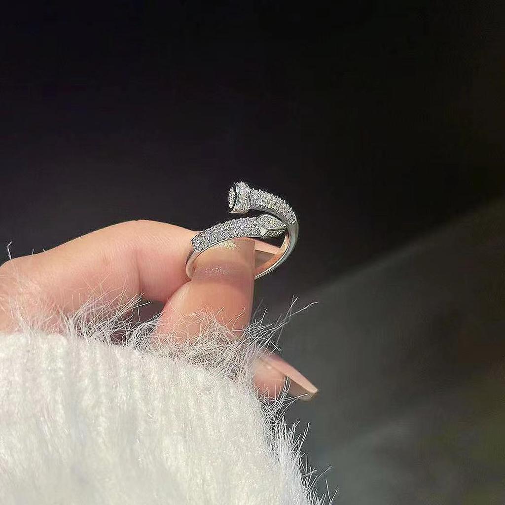 14K Real Gold Plating AAA+ Zircon Simple Snake Shaped Nail Open Ring Elegant Women Daily Workday Ring Party Jewelry