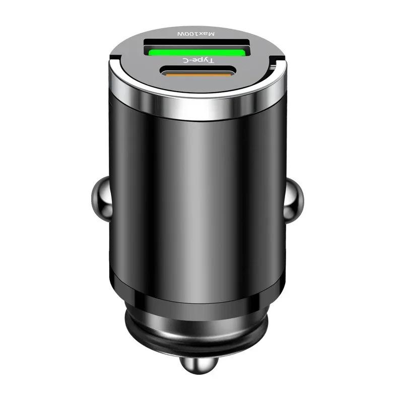 

Car 66w Charger Fast Charging Metal One Tow Two Car ChargerFlash Charger in Car Mini Pull Ring New Pd Car Charger Car Electronic чёрный