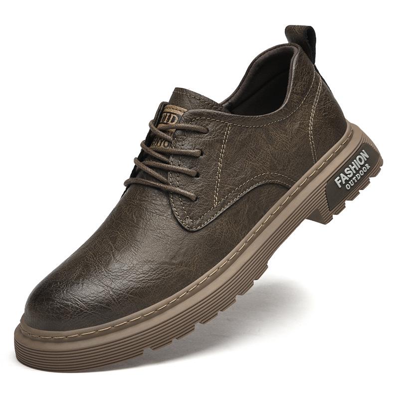 Men s Leather Round Toe Martin Boots - Retro Pattern, Thick Sole, Casual English Style 37