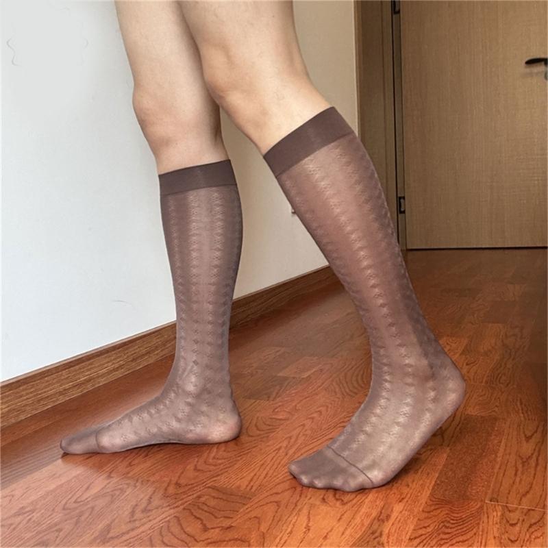 Men Thin Business Dress Socks Stretchy Nylon Sheer Knee Highs Dress Socks Over the Calf Dress Socks Sheer Casual Socks