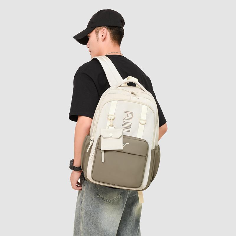 College Style Backpack Men's Large Capacity Backpack Junior Senior High School Student Contrast Color Campus Schoolbag