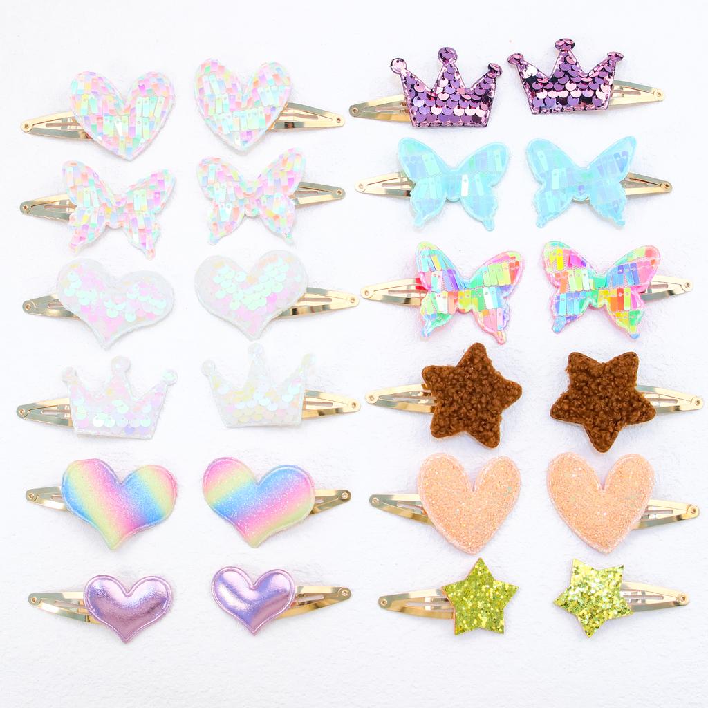 20 st Glittriga Stjärn Hårspännen Barn Glitter Hjärtformade Hårnålar Flickor Legering Snäppspännen Klämmor Barn Barn Håraccessoarer