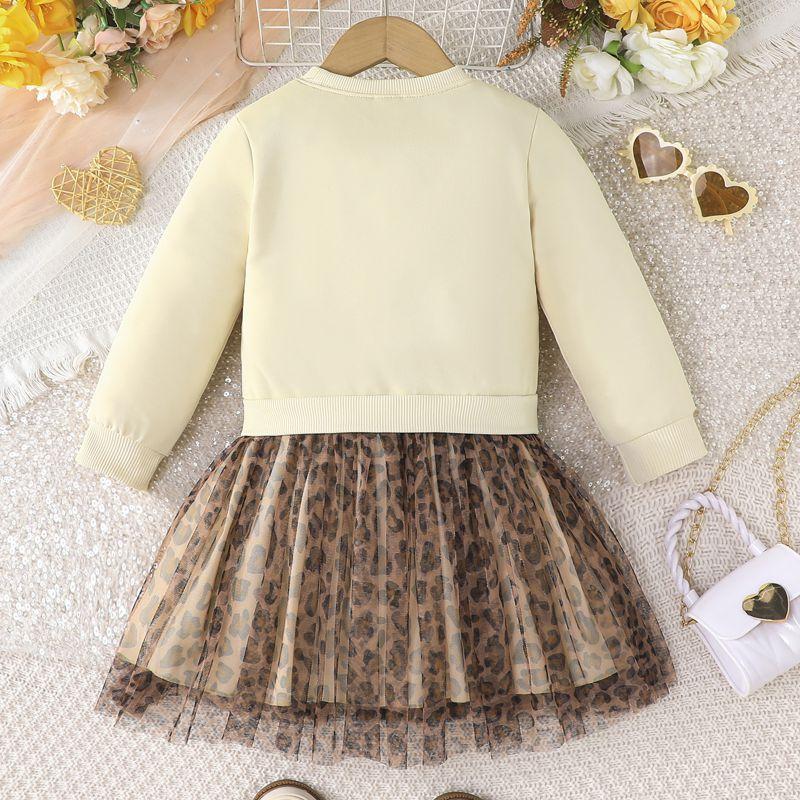 3-13 Years Kids Girls Fake Two Pieces Clothes Mesh Skirt Sweatshirt