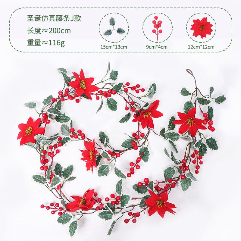 Christmas Rattan European And American Home Decoration Arrangement Artificial Fake Leaves Simulation Christmas Decoration Rattan