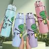 1PC Green Dinosaur Quote Cartoon 750ml Color Plastic Sports Water Bottle Leakproof Flip Straw Lid Suitable for Sports Office Home Use