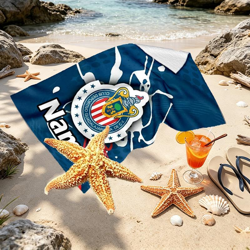 Custom Name Personalized Club Deportivo Guadalajara Print Beach Towel, for Trip Camping Beach Party Home Decor, Birthday Gift for Family & Friends