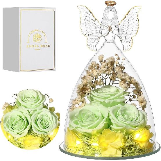 Mothers Day Mom Gifts for Women Preserved Flowers in Glass Angel Forever Flowers Gifts Eternal Roses Gifts for Grandma, Light Purple