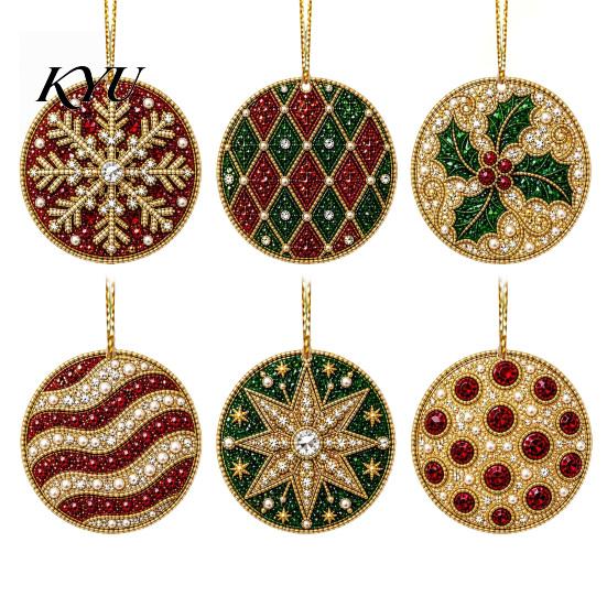 Acrylic Santa Hanging Ornaments 6 Pcs Christmas Pearl Art Ornaments, 2D Flat Holiday Tree Pendant, Decorations Effect Decoration for Home Wall