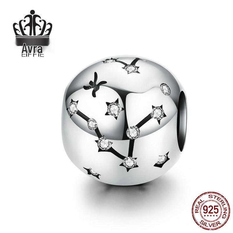 Avle S925 Sterling Silver Zodiac Beaded DIY Bracelet Accessories - Fashion Loose Beads Jewelry.