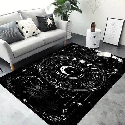 Alfombra Pentagrama Sol Luna Bruja Altar para Sala de Estar Decoración Gótica Alfombras para Zona de Mesa de Sofá Felpudo de Baño Alfombrillas Antideslizantes para el Suelo