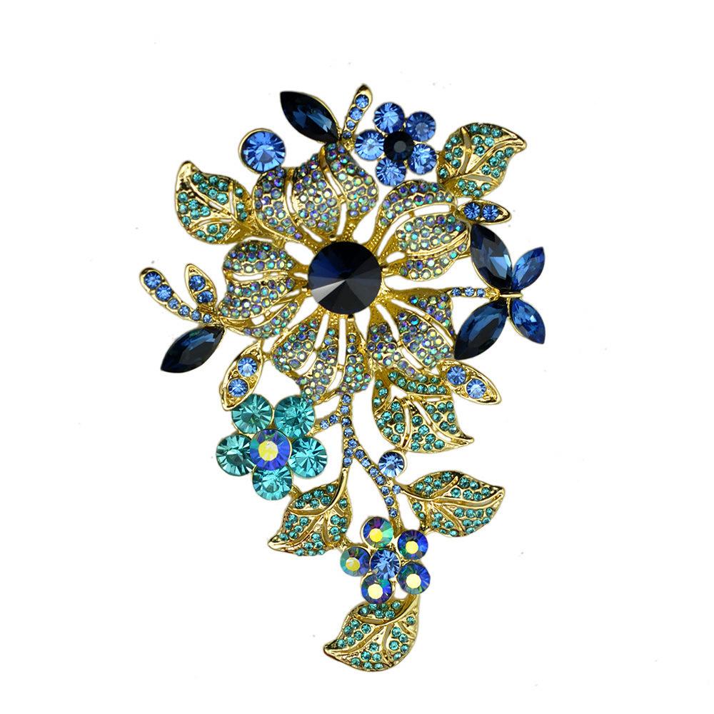 Shining Colorful Crystal Rose Flower Brooch Girls Party Clothing Pin Ladies Wedding Accessory