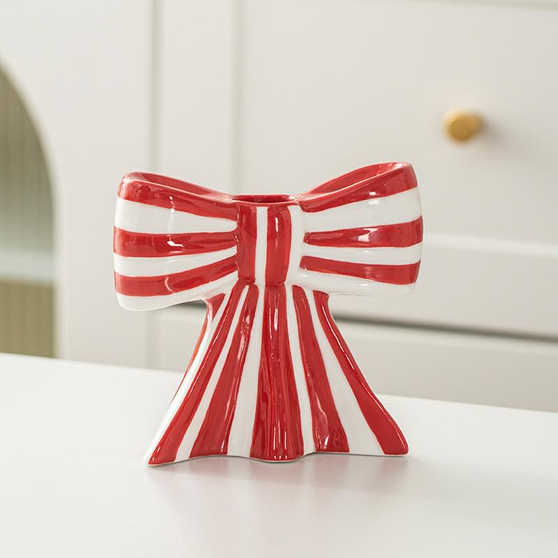 Ceramic Gift Ins Candle Cup Ambience Bow Shaped Design Unique Handicrafts Ornaments Stripe Pattern Decorative 3 Colors