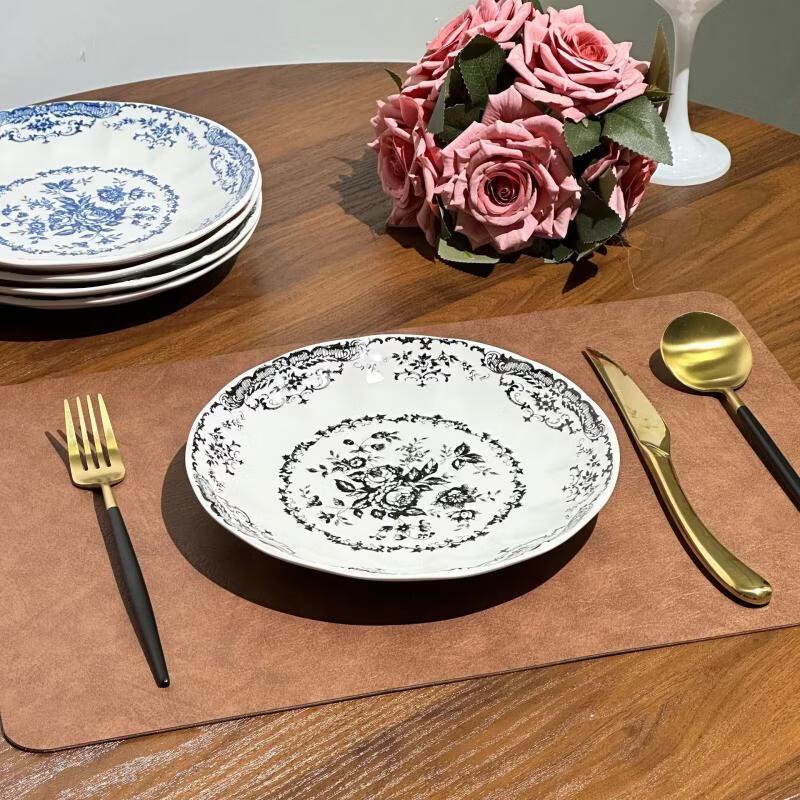 French Retro Rose Ceramic Petal Dinner Plate