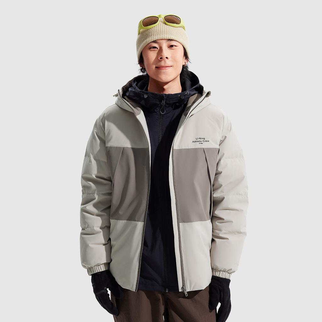 Li Ning Hot Pot Down Jacket Series Water-Resistant Infrared Warm Letter Casual Short Winter Down Jacket Men Jackets Dusty-Gray AYMU251-1