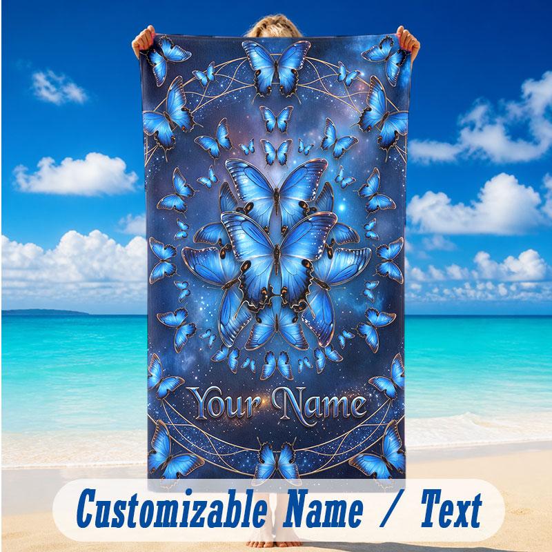 Butterfly Theme Beach Towel Personalized Custom Name & Text Soft Quick Dry Beach Towel for Swimming Travel
