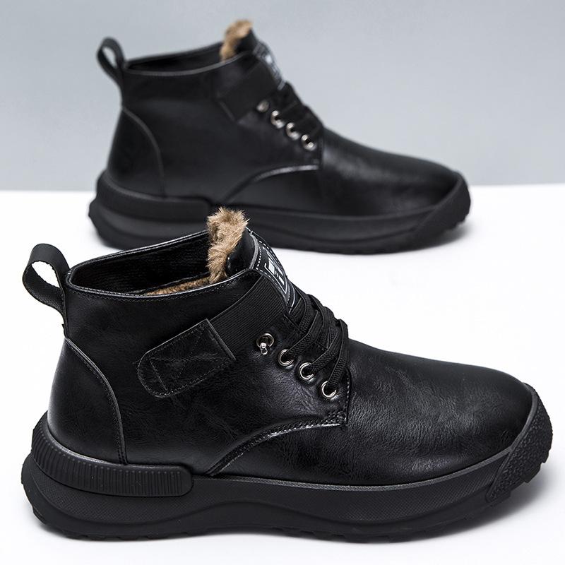 Winter warm men's Martin boots fashion versatile men's shoes leather boots high-top soft sole fashion velvet men's shoes