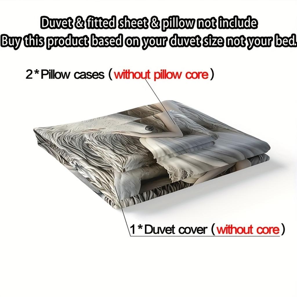 3Pcs Anime Wolf And Angel Theme Bedding Set 3D Digital Print Duvet Cover With Pillowcases Soft Breathable Polyester