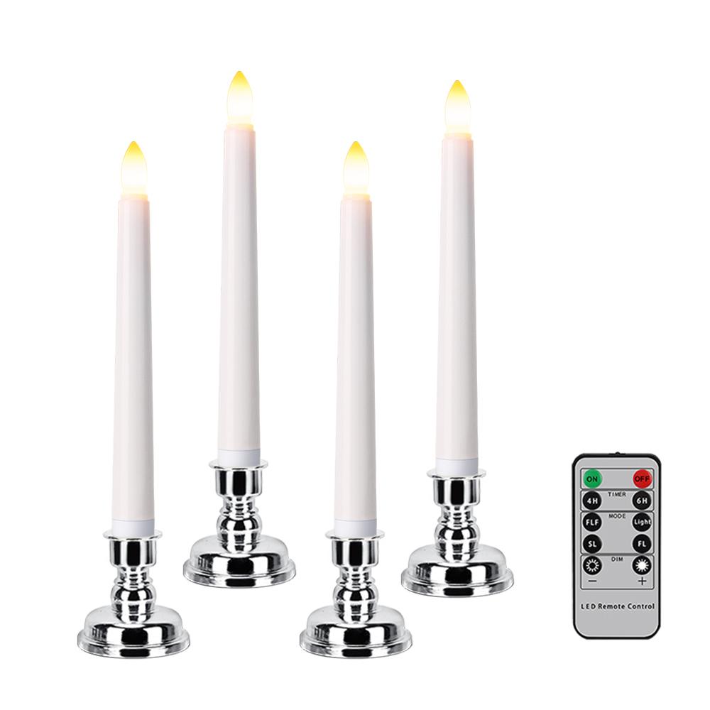 LED Kerze mit zeitgesteuerter Fernbedienung und Kerzenständer, flammende, flackernde Fensterkerze, Weihnachtsdeko, Kerzenlampe