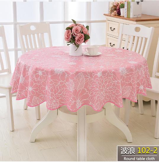 Pvc Hotel Waterproof Tablecloth Printed Oil Resistant Large Circular Table Cloth Hotel Plastic Round Table Cover With Lace Hem
