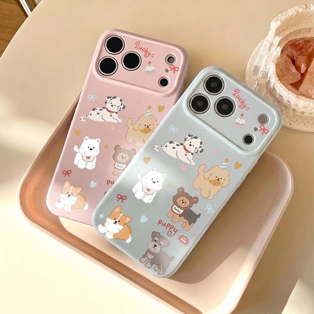 Oil Painting Cute Puppy Is Suitable for Apple 17promax Mobile Phone Case 16pro Korean 15/14 High Value 13 Bright Surface