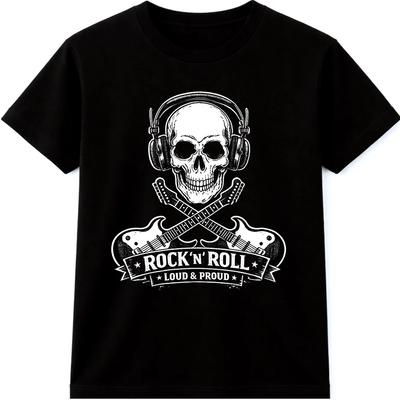 Rock Music Graphic T Shirt Skull Headphones Guitar Design Tee