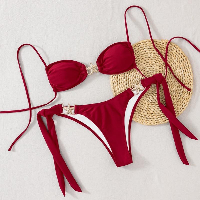 Sexy Ladies Bikini Set Straps Starfish Metal Drawstring Low Waist Sexy Swimsuit Set