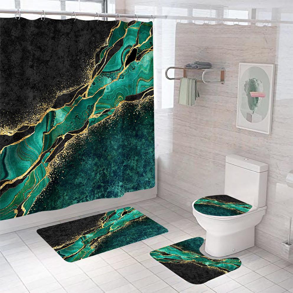 Bathroom Shower Curtain Four-piece Digital Printing Marble Waterproof Shower Curtain Toilet Partition Curtain Bath Mat