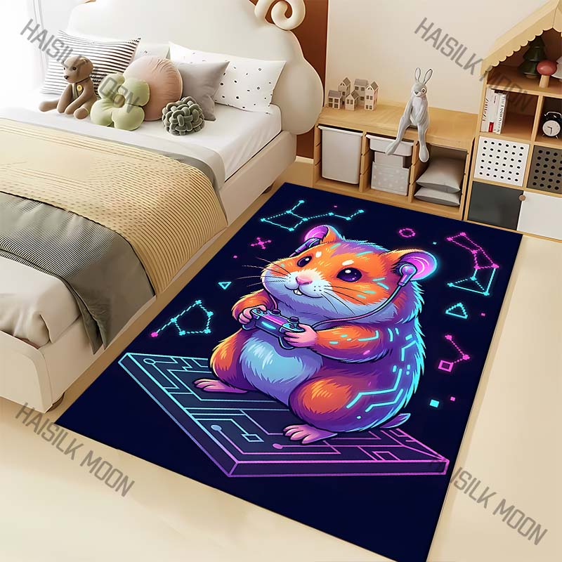 Hamster Gaming Headphones Circuit print Carpet for Living Room Bedroom Sofa Home Decor Rus Non-slip Floor Mat Luxury Gift
