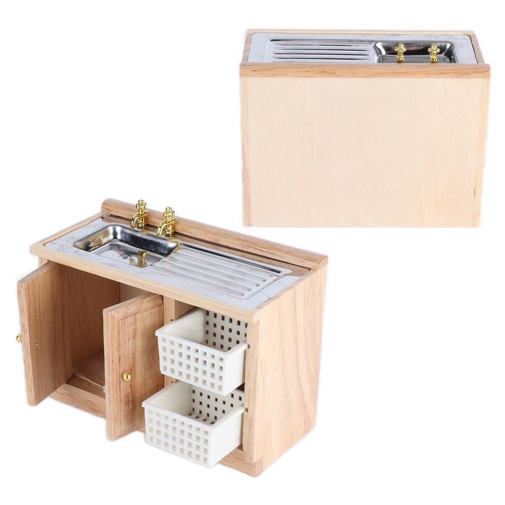 1:12 Wooden Wash Basin Small Exquisite Furniture Bathroom Sink for Doll House Kitchen Decor