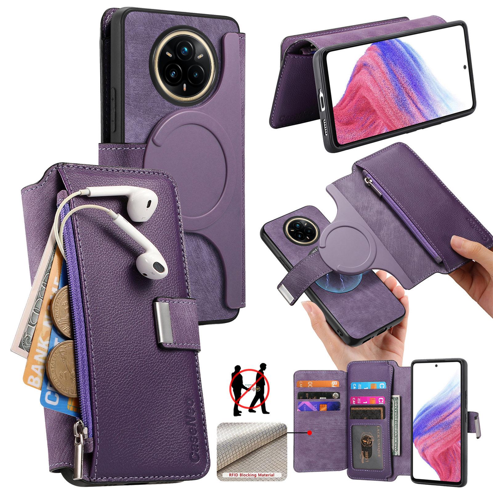 

For Realme 14 Pro+ 5G Case CASENEO MW-02 Detachable Magnetic Leather Flip Phone Cover Purple