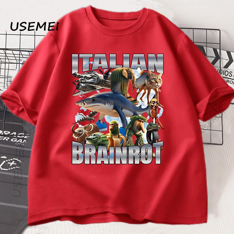 

Italian Brainot T Shirt Funny Meme Graphic Tees Men Women Vintage T-shirt Trendy Cotton Summer Short Sleeve Y2k Streetwears M