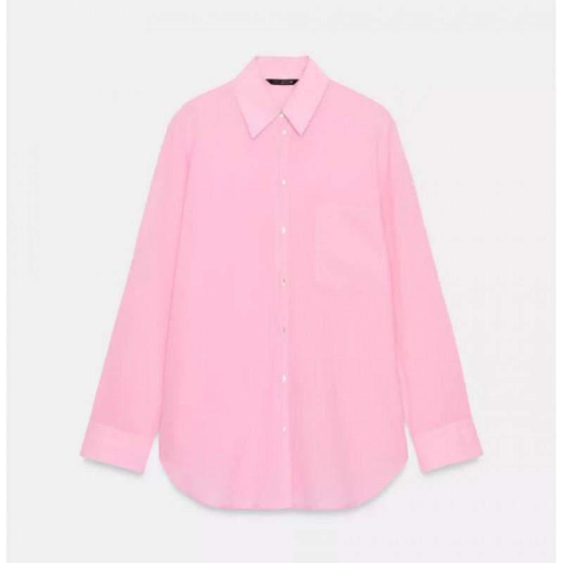 Womens Loose Cotton Long Sleeve Shirt Casual Office Solid Color Blouse XS S M L