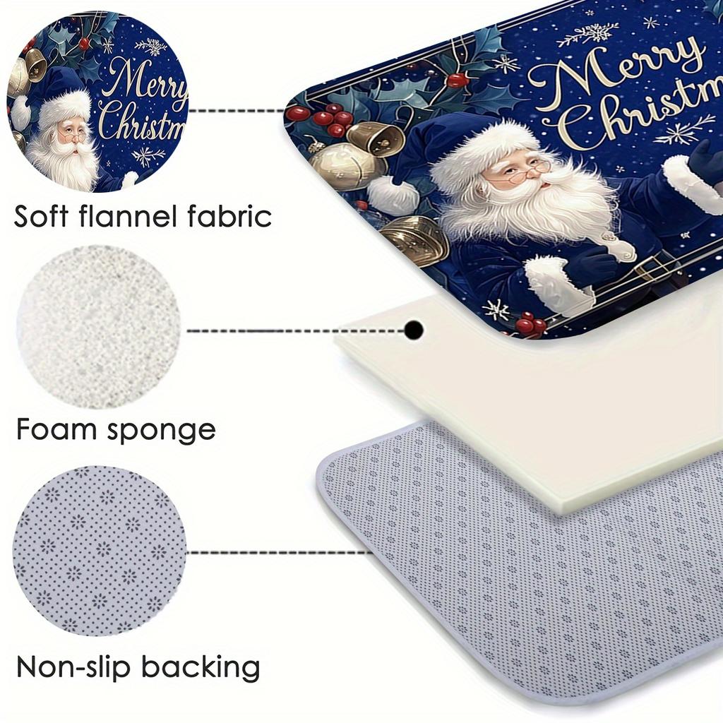 1Pcs Anti Fatigue Kitchen Rugs Blue Santa Claus Waterproof Non-Slip Thick Cushioned Kitchen Mat Heavy Duty Comfort Standing Mat for Kitchen