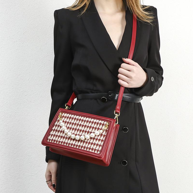 

2023 New Red Houndstooth French Wedding Bridal Bag for Women, Unique and High-end Shoulder Crossbody Bag Default червоний