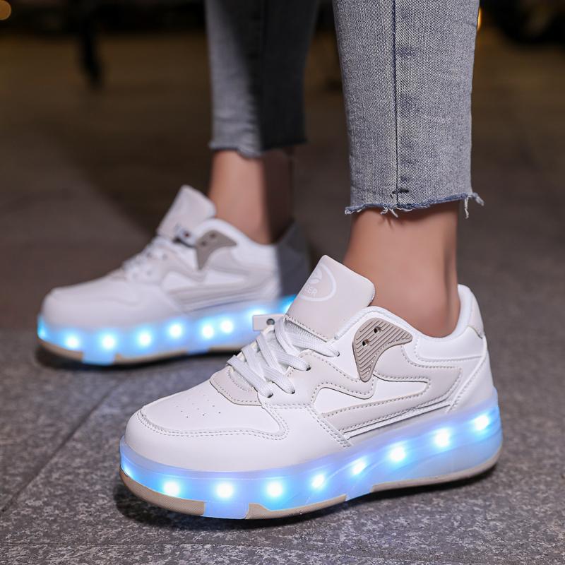 29-40 Zapatos Deportivos Planos Desmontables de Cuatro Ruedas para Niños Zapatos Deportivos Luminosos LED Recargables Patines de Cuatro Ruedas