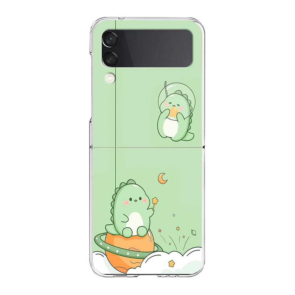

Funny Cute Cartoon Dinosaur Phone Cover For Samsung Galaxy Z Flip 6 5 4 Case Transparent For Samsung Z Flip 3 Hard PC Shell Bags Z Flip 3
