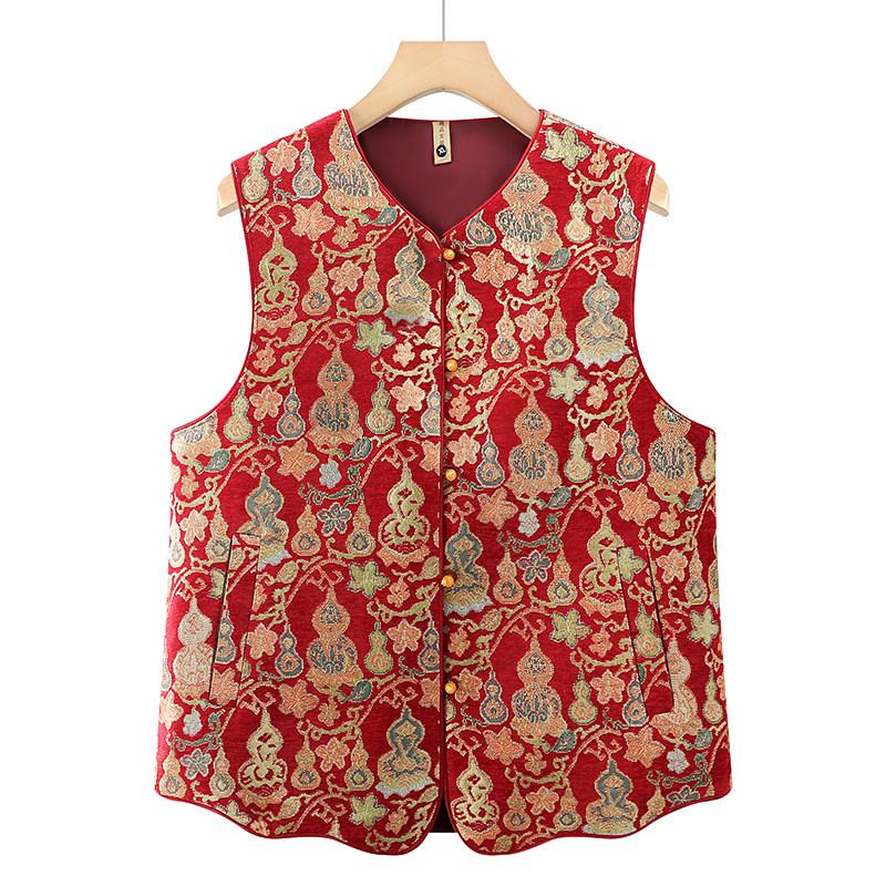 

2026 New Spring/Autumn Chinese Jacquard Vest with Frog Buttons for Middle-Aged & Elderly Women 5XL (150-165 jin) червоний