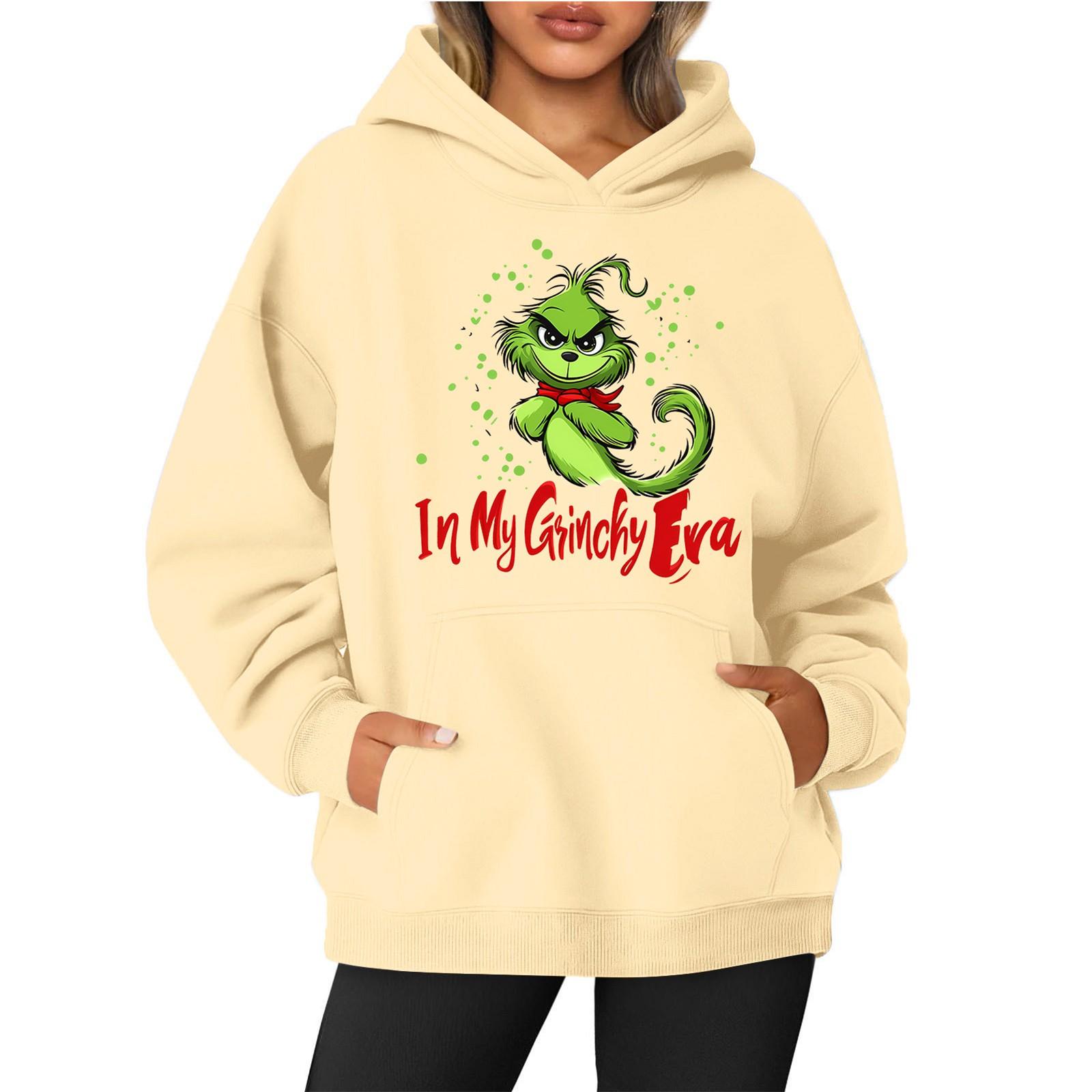 

Женская толстовка с капюшоном и круглым вырезом, длинными рукавами и рождественским принтом XXL бежевый