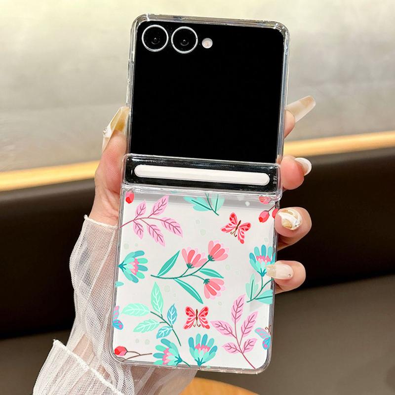 Blumenbedruckte magnetische durchsichtige Handyhülle für Samsung Galaxy Z Flip7 FE Flip6 Flip5 Flip7 6 5 faltbare transparente harte PC-Abdeckung
