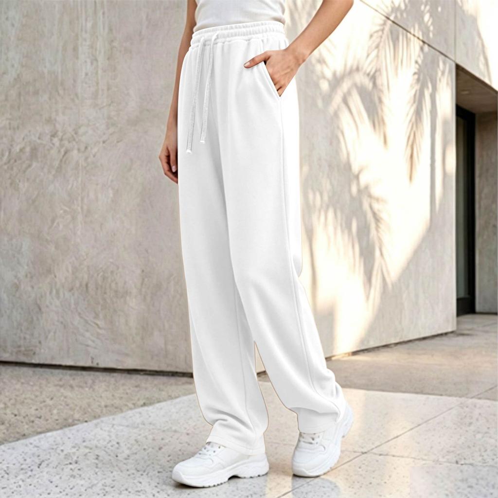 Women's Plus Size Loose Fit Wide Leg Straight Pants Color for Fall Casual Wear