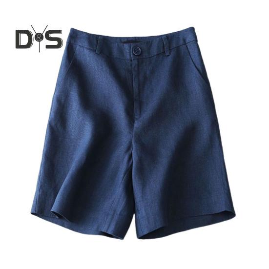 Pantaloni scurți pentru femei cu talie înaltă, cu fermoar, cu nasturi, pantaloni scurți casual, cu buzunare, culoare uni, pantaloni scurți până la genunchi.