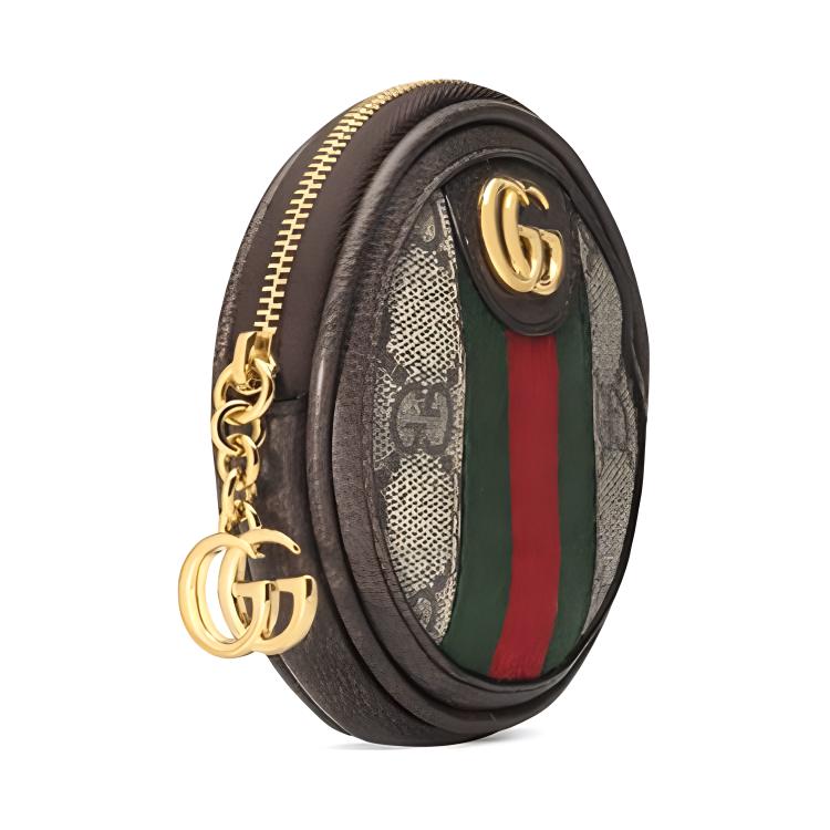 Gucci Ophidia Logo Stripe Trim Canvas And Leather Round Coin Purse Clutch Women Clutch Ebony Brown 574840-96IWG-8745